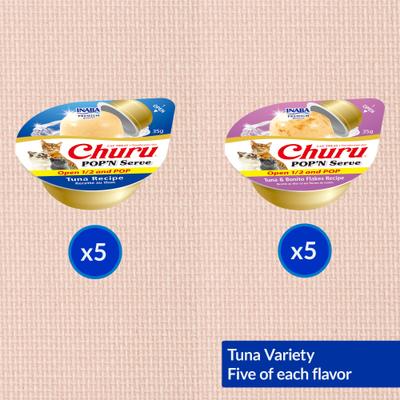 Show full view: Inaba Churu Pop'n Serve Tuna Variety Grain-Free Lickable Cat Treats, 1.2-oz cup, 10 count slide 4 of 9