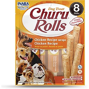 Inaba Churu Rolls Chicken Recipe Grain-Free Soft & Chewy Dog Treats, 0.42-oz, pack of 8