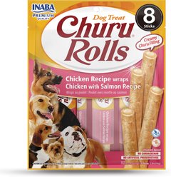 Inaba Churu Rolls Chicken with Salmon Recipe Grain-Free Soft & Chewy Dog Treats, 0.42-oz, pack of 8