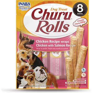 Inaba Churu Rolls Chicken with Salmon Recipe Grain-Free Soft & Chewy Dog Treats, 0.42-oz, pack of 8
