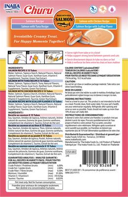 Show full view: Inaba Churu Salmon Variety Creamy Puree Grain-Free Lickable Cat Treats, 0.5-oz tube, 60 count slide 3 of 11