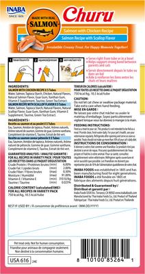 Show full view: Inaba Churu Salmon with Scallop & Chicken Variety Creamy Puree Grain-Free Lickable Cat Treats, 0.5-oz tube, 10 count slide 3 of 11