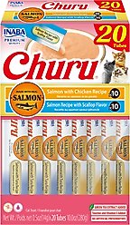 Inaba Churu Salmon with Scallop & Chicken Variety Creamy Puree Grain-Free Lickable Cat Treats, 0.5-oz tube, 20 count