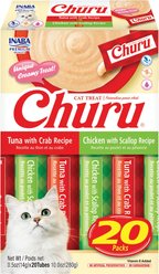 Inaba Churu Seafood & Chicken Variety Pack Grain-Free Lickable Cat Treats, 0.5-oz tube, 20 count