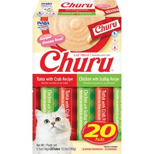 Inaba Churu Seafood & Chicken Variety Pack Grain-Free Lickable Cat Treats, 0.5-oz tube, 20 count