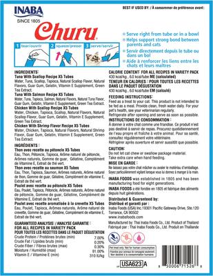 Show full view: Inaba Churu Seafood Puree Variety Pack Grain-Free Lickable Cat Treat, 0.5-oz tube, 20 count slide 3 of 13