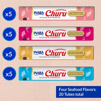 Show full view: Inaba Churu Seafood Variety Creamy Puree Grain-Free Lickable Cat Treats. 0.5-oz tube, 20 count slide 4 of 12