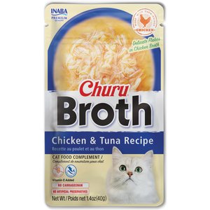 Inaba Churu Shredded Chicken & Creamy Broth Chicken & Tuna Recipe Grain-Free Lickable Cat Treats, 1.4-oz pouch