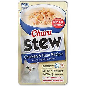 Inaba Churu Stew Chicken & Tuna Recipe Grain-Free Lickable Cat Treats, 1.4-oz pouch