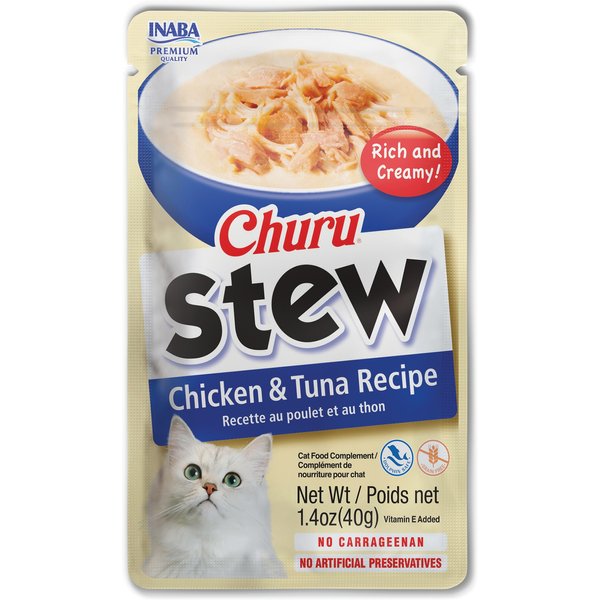 Inaba Churu Broth Chicken with Salmon Recipe Grain-Free Lickable Cat Treats, 1.4-oz pouch