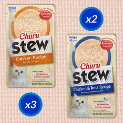 Inaba Churu Stew for Cats Chicken & Tuna Variety Pack Lickable Cat Treats, 1.05-oz pouch, 5 count slide 2 of 8