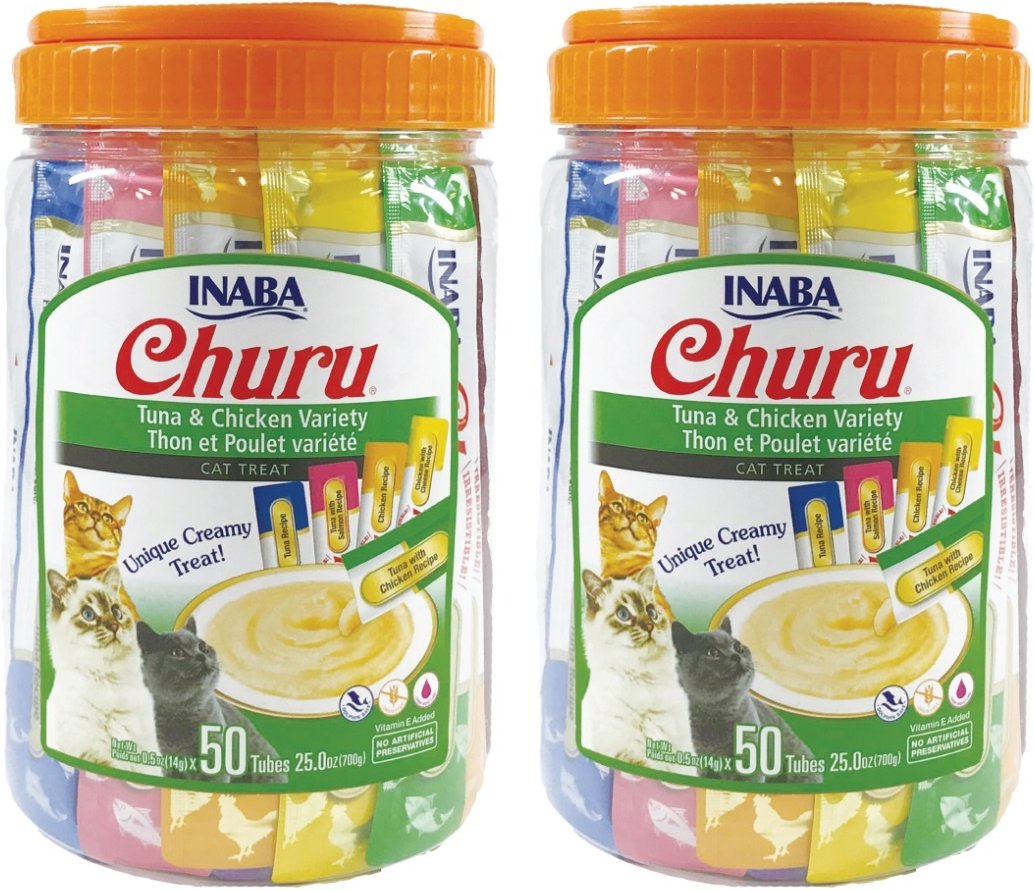 INABA Churu Grain-Free Tuna Variety Lickable Cat Treats – 0.5oz Tubes, 120 Count