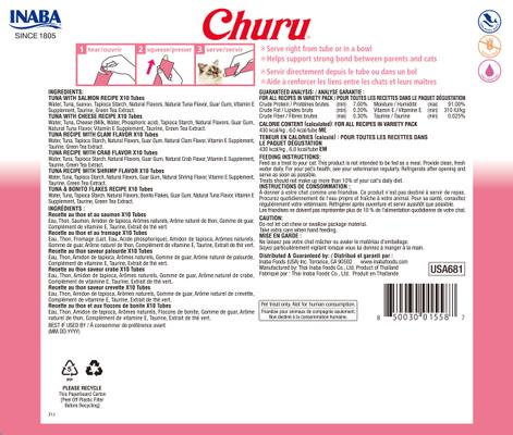 Show full view: Inaba Churu Tuna Creamy Puree + Chicken Variety Pack Lickable Cat Treats slide 3 of 10