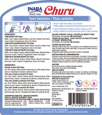 Show full view: Inaba Churu Tuna Variety Creamy Puree Grain-Free Lickable Cat Treats, 0.5-oz tube, 100 count bundle  slide 3 of 11