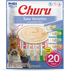 Inaba Churu Tuna Puree Variety Pack Grain-Free Lickable Cat Treat, 0.5-oz tube, pack of 20