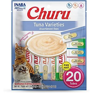 Inaba Churu Tuna Puree Variety Pack Grain-Free Lickable Cat Treat, 0.5-oz tube, pack of 20