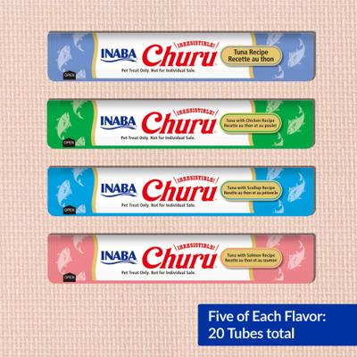 Show full view: Inaba Churu Tuna Puree Variety Pack Grain-Free Lickable Cat Treat, 0.5-oz tube, pack of 20 slide 4 of 14