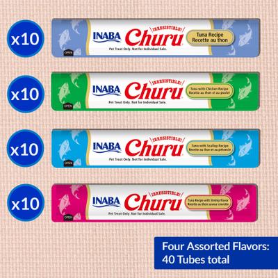 Show full view: Inaba Churu Tuna & Seafood Variety Creamy Puree Grain-Free Lickable Cat Treats, 0.5-oz tube, 40 count slide 4 of 12