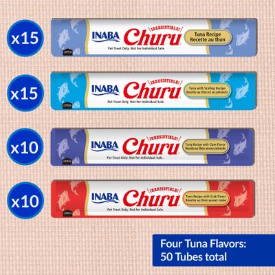 Show full view: Inaba Churu Tuna & Seafood Variety Creamy Puree Grain-Free Lickable Cat Treats, 0.5-oz tube, 50 count slide 4 of 12
