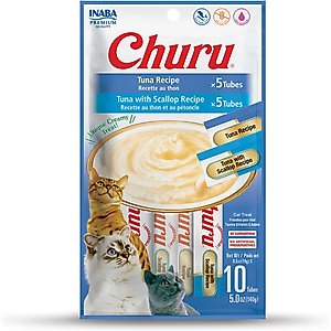 Inaba Churu Tuna & Tuna with Scallop Puree Variety Pack Grain-Free Lickable Cat Treat, 10 count