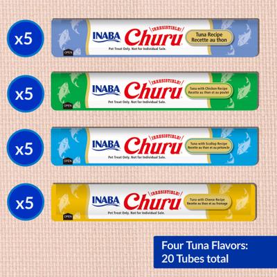 Show full view: Inaba Churu Tuna Variety Creamy Puree Grain-Free Lickable Cat Treats, 0.5-oz tube, 20 count slide 4 of 12