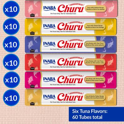 Show full view: Inaba Churu Tuna Variety Creamy Puree Grain-Free Lickable Cat Treats, 0.5-oz tube, 60 count slide 4 of 12