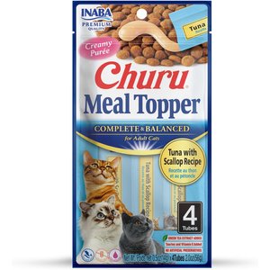Inaba Churu Tuna with Scallop Recipe Grain-Free Cat Lickable Treats Food Topper, 0.5-oz pouch, 4 count
