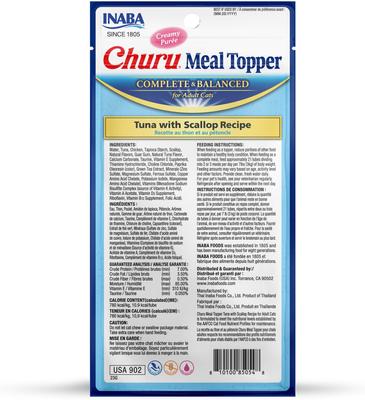 Show full view: Inaba Churu Tuna with Scallop Recipe Grain-Free Cat Lickable Treats Food Topper, 0.5-oz pouch, 4 count slide 3 of 7
