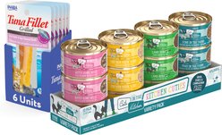Inaba Ciao Grain-Free Grilled Tuna Fillet Extra Tender in Tuna Flavored Broth Cat Treat, 0.52-oz pouch, pack of 6 + Weruva Cats in the Kitchen Cuties Variety Pack Grain-Free Canned Cat Food, 3.2-oz, case of 12