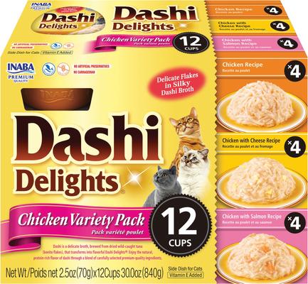 Show full view: Inaba Dashi Delight Chicken Flavored Variety Pack Bits in Broth Cat Food, 2.5-oz cup, bundle of 36  slide 3 of 12