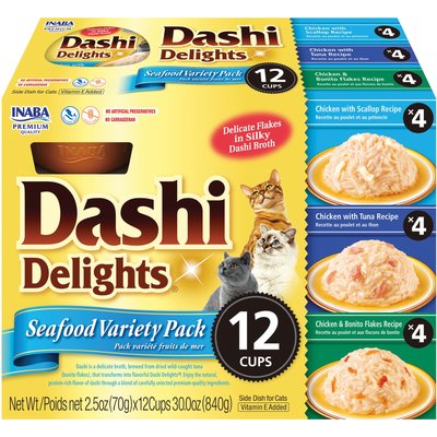 Inaba Inaba Dashi Delight Seafood Flavored Variety Pack Bits in Broth Cat Food Topping, 2.5-oz cup, case of 12