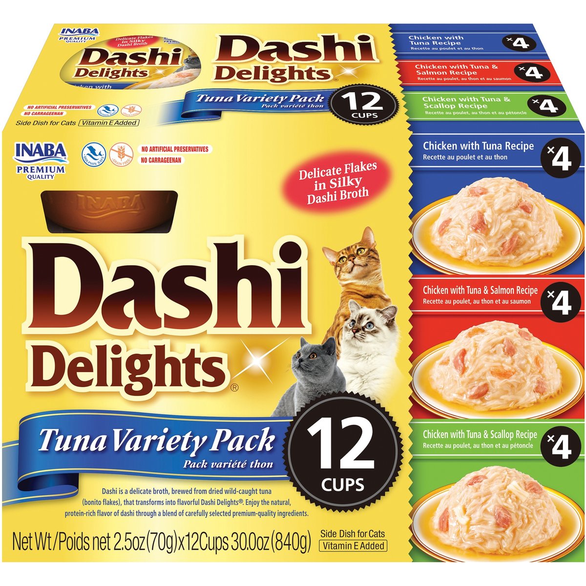 Inaba Dashi Delight Tuna Flavored Variety Pack Bits in Broth Cat Food Topping, 2.5-oz cup, case of 12