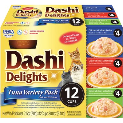 Inaba Inaba Dashi Delight Tuna Flavored Variety Pack Bits in Broth Cat Food Topping, 2.5-oz cup, case of 12