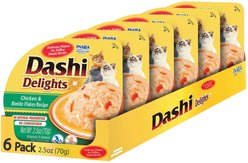 Inaba Dashi Delights Chicken & Bonito Flakes Flavored Bits in Broth Cat Food Topping, 2.5-oz cup, pack of 6