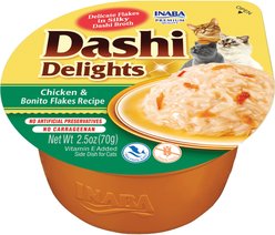 Inaba Dashi Delights Chicken & Bonito Flakes Flavored Bits in Broth Cat Food Topping, 2.5-oz cup