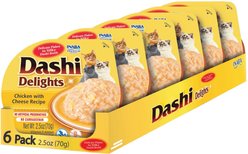 Inaba Dashi Delights Chicken with Cheese Recipe Grain-Free Cat Food Topper, 2.5-oz cup, pack of 6