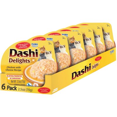 Inaba Inaba Dashi Delights Chicken with Cheese Recipe Grain-Free Cat Food Topper, 2.5-oz cup, pack of 6
