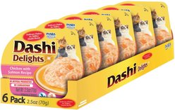 Inaba Dashi Delights Chicken with Salmon Flavored Bits in Broth Cat Food Topping, 2.5-oz cup, pack of 6