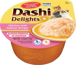 Inaba Dashi Delights Chicken with Salmon Flavored Bits in Broth Cat Food Topping, 2.5-oz cup