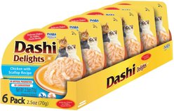 Inaba Dashi Delights Chicken with Scallop Flavored Bits in Broth Cat Food Topping, 2.5-oz cup, pack of 6