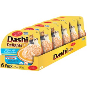 Inaba Dashi Delights Chicken with Scallop Flavored Bits in Broth Cat Food Topping, 2.5-oz cup, pack of 6