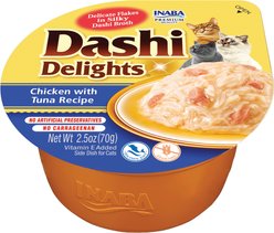 Inaba Dashi Delights Chicken with Tuna Flavored Bits in Broth Cat Food Topping, 2.5-oz cup