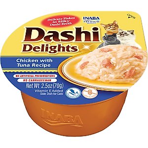 Inaba Dashi Delights Chicken with Tuna Flavored Bits in Broth Cat Food Topping, 2.5-oz cup