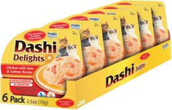 Inaba Dashi Delights Chicken with Tuna & Salmon Flavored Bits in Broth Cat Food Topping, 2.5-oz cup, pack of 6