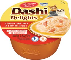 Inaba Dashi Delights Chicken with Tuna & Salmon Flavored Bits in Broth Cat Food Topping, 2.5-oz cup