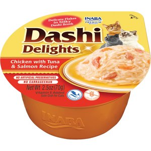 Inaba Dashi Delights Chicken with Tuna & Salmon Flavored Bits in Broth Cat Food Topping, 2.5-oz cup