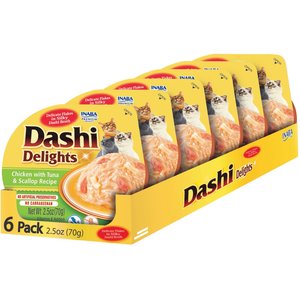 Inaba Dashi Delights Chicken with Tuna & Scallop Flavored Bits in Broth Cat Food Topping, 2.5-oz cup, pack of 6