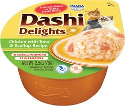 Inaba Dashi Delights Chicken with Tuna & Scallop Flavored Bits in Broth Cat Food Topping, 2.5-oz cup