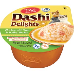 Inaba Dashi Delights Chicken with Tuna & Scallop Flavored Bits in Broth Cat Food Topping, 2.5-oz cup