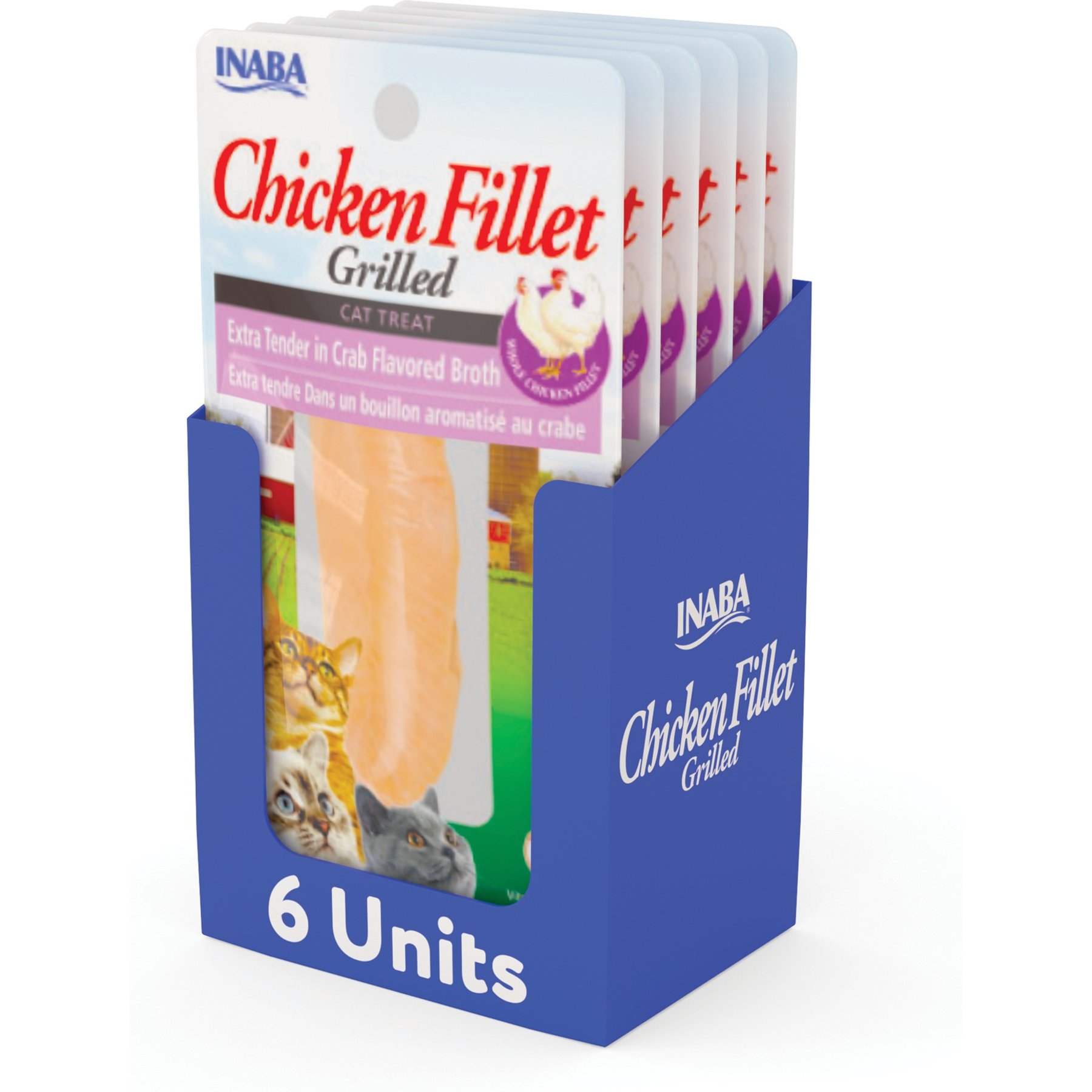Inaba Extra Tender Grilled Chicken Fillet in Crab Flavored Broth Grain-Free Cat Treat, .9oz pouch, 6ct